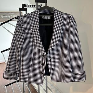 Tahari white base, with blue and black pattern